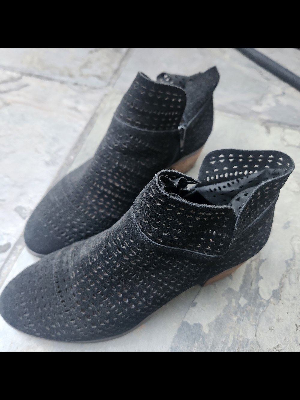 Women's Black Perforated Side-Zip Ankle Booties